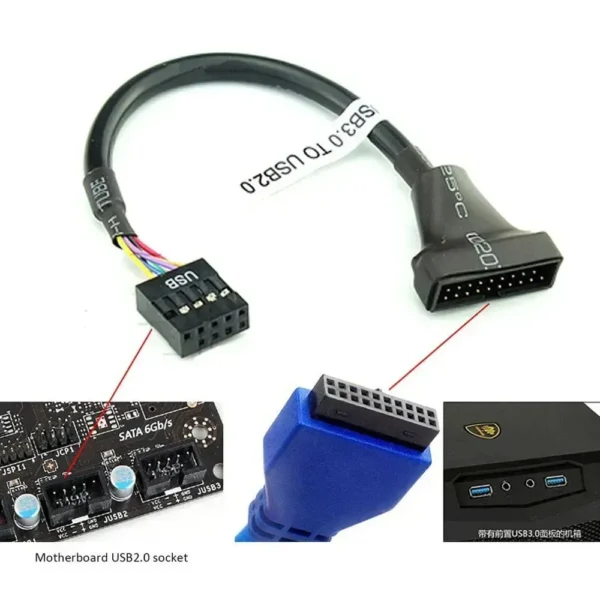 Adaptador USB 2.0 de 9-Pin hembra a USB 3.0 de 20-Pin macho, para placas madres 30H0752 img-1
