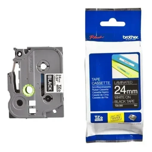 Brother 24Mm Blanco On Negro Tape F/Pt2 (MPN TZE-355, Suministros para impresoras) img-1