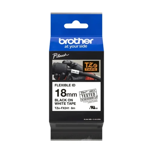 Brother Cinta Laminada Flexible Adhesivo Negro Sobre Blanco Rollo (1,8 Cm X 8 M TZEFX241 img-1