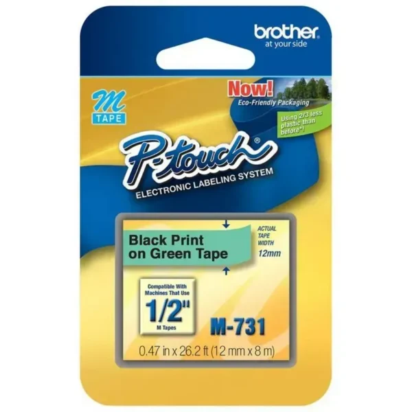 Brother Cinta M731 P-Touch M (12Mm X 8M, Negro Sobre Verde M-731 img-1