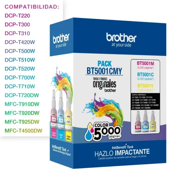 Brother Pack 3 Colores Bt5001 T300 T500 T700 T800 T900W BT50013PKMEX img-1