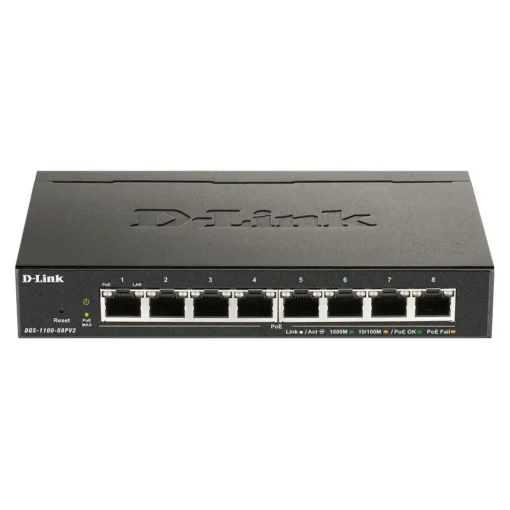 D-Link Switch Smart 8 Puertos Gigabit, Poe, Power Over Ethernet, Gestión Web DGS-1100-08PV2