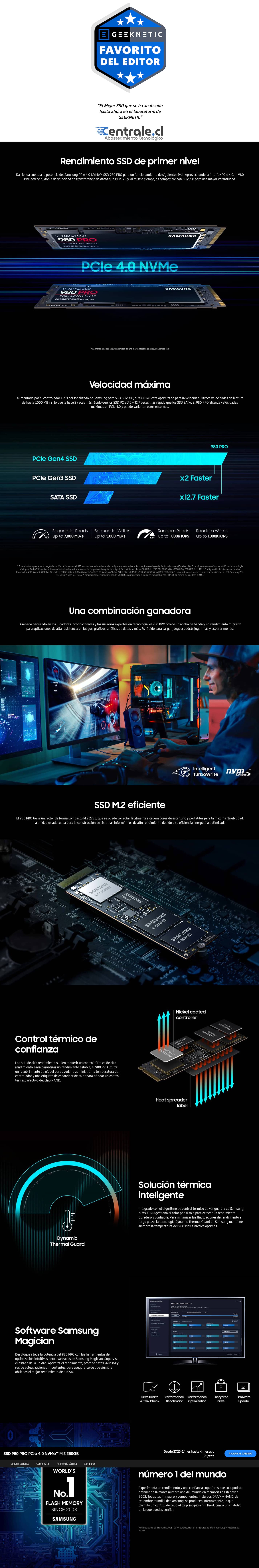 Disco SSD NVMe 250GB Samsung 980 PRO 6400 mb/s PCIe 4.0 6 Disco SSD SAMSUNG 980 PRO