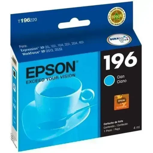Epson Cartucho De Tinta Durabrite Ultra 196 Azul Ciánico Original Inyección De (MPN T196220-AL, Suministros para impresoras) img-1