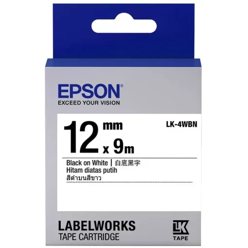 Epson Cinta Labelworks Negro Sobre Blanco Rollo (1,2 Cm X 9 M) 1 Bobina(S) Cinta LK-4WBN img-1