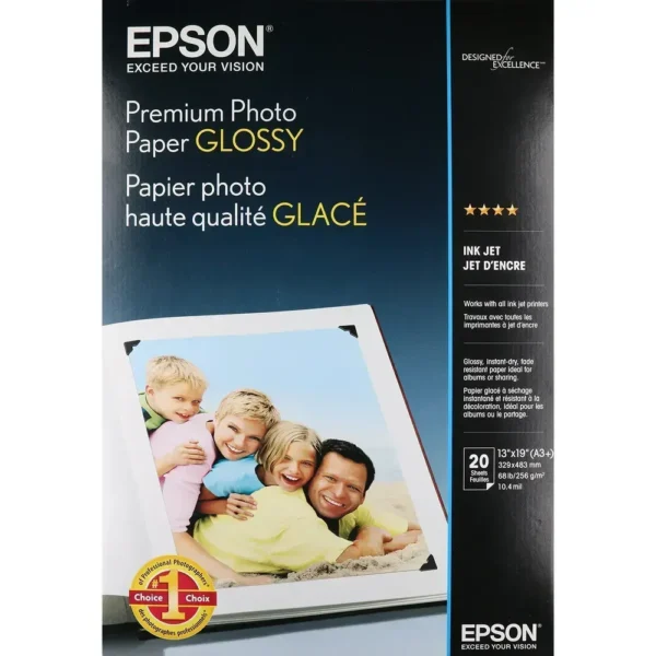 Epson Papel Fotográfico Premium Photo Glossy, Tamaño A3+, 20 Hojas S041289 img-1