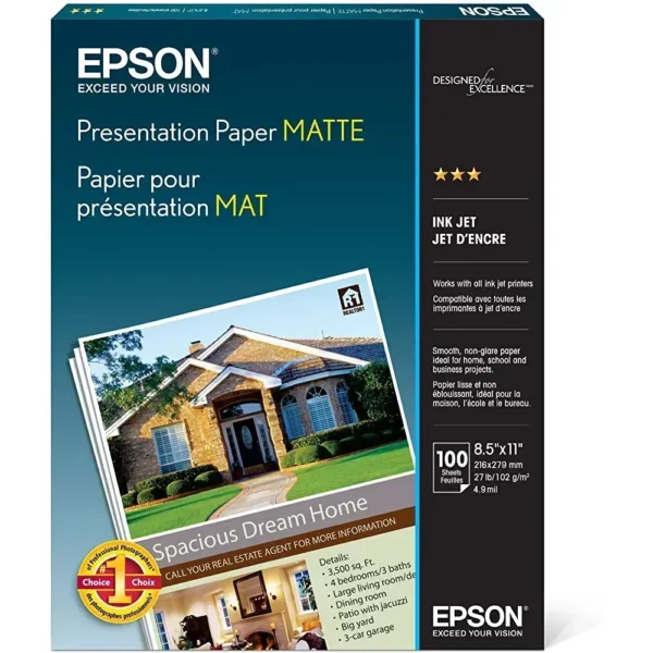 Epson Papel Fotográfico Presentation Paper Matte, Tamaño Carta 21.5 X 28 Cm, 100 S041062 img-1