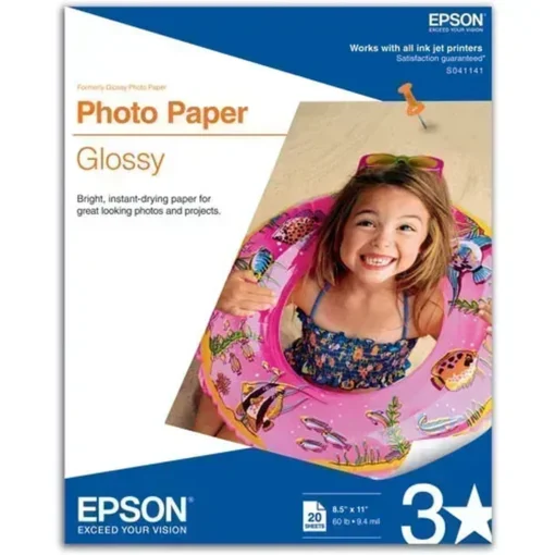 Epson Papel Glossy Fotográfico Tamaño Carta 20 Hojas (MPN S041141, Suministros para impresoras) img-1