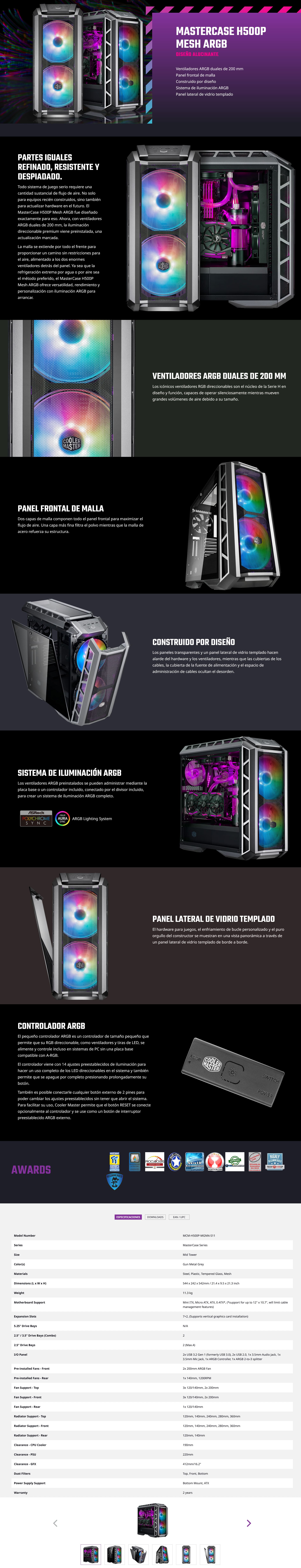 Gabinete Gamer EATX Cooler Master Masterbox H500P Mesh ARGB 10 H500P Descripcion1