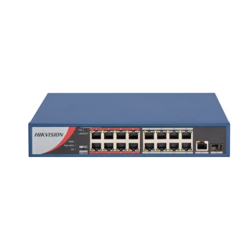 Hikvision Switch 16 puertos POE+ No adm. 1 SFP Uplink 250mt 130W DS-3E0318P-E-M