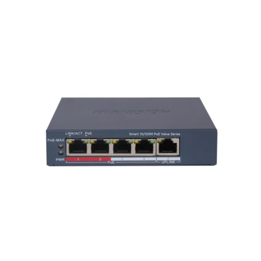 Hikvision Switch 4 Puertos No Adm.POE+ 10/100 Mbps 45W 300mt Smart DS-3E1105P-EI/M