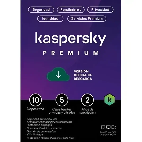 Kaspersky Antivirus Premium + Customer Support, 10 Dispositivos, 5 Cuentas, 2 KL1047DDKDS img-1