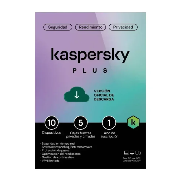 Kaspersky Licencia Antivirus Plus, 10 Dispositivos, 5 Cuentas, 1 Año, Digital KL1042DDKFS img-1