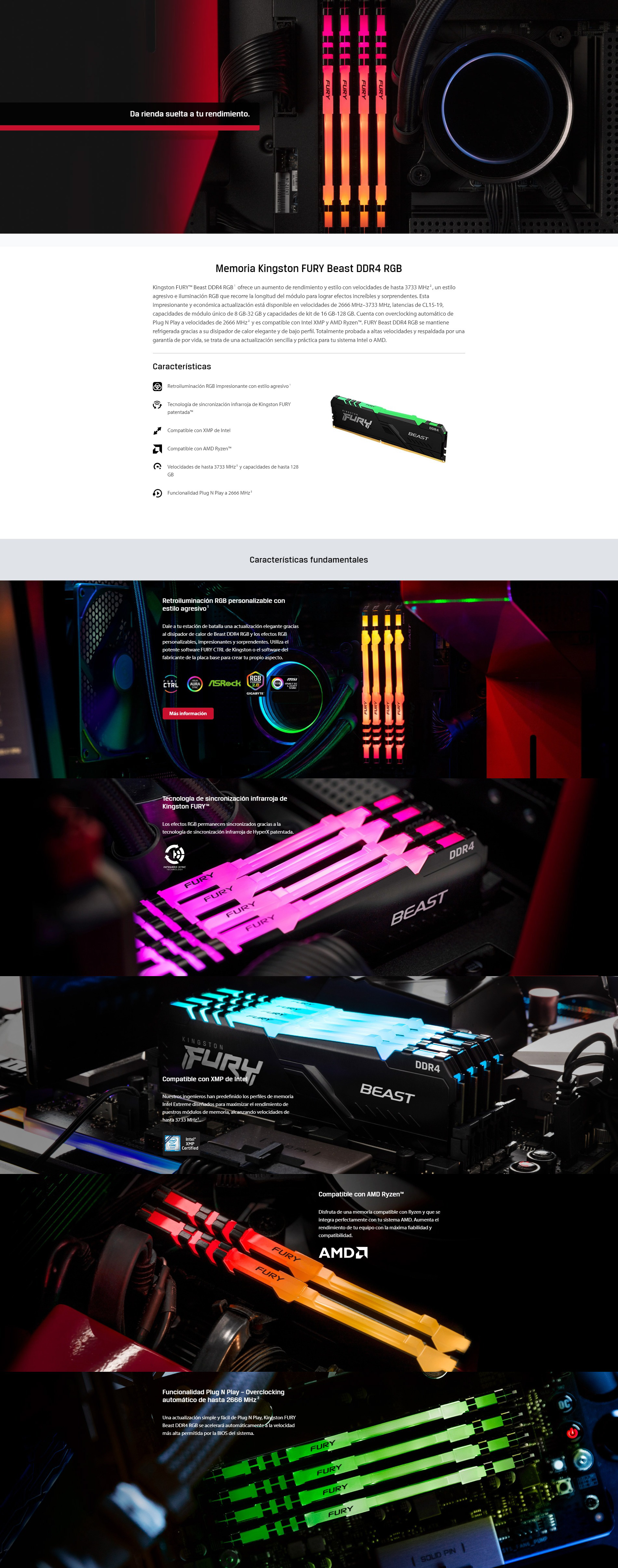 Memoria RAM 8GB 3600Mhz Kingston Fury Beast RGB DDR4 CL17 8 Kingston Fury2