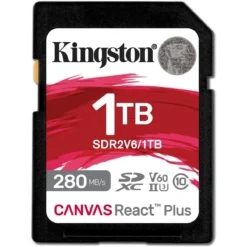 Kingston Tarjeta De Memoria Canvas React Plus V60 Sd 1Tb, Lectura 280Mb/S (MPN SDR2V6/1TB, Tarjetas Micro SD) img-1