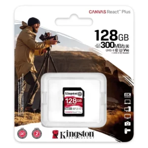 Memoria Flash Tarjeta SD 128GB Kingston Canvas React Plus 300MBs UHS-II, U3, V90 SDR2/128GB