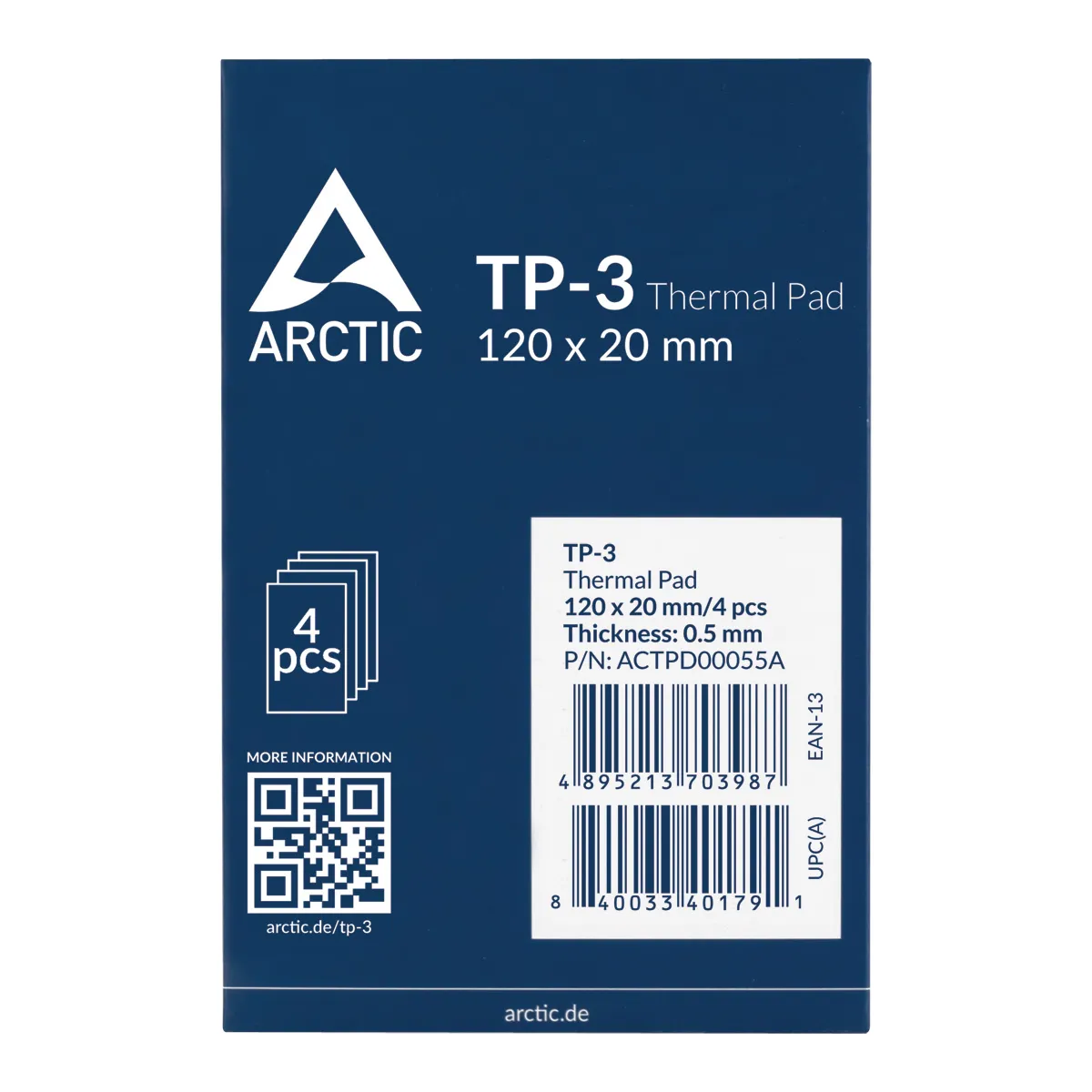 Thermal Pad ARCTIC TP-3 (0.5mm Espesor, 120x20mm) - Pack 4 Unidades (MPN ACTPD00055A, Pastas térmicas y thermal pads) img-1