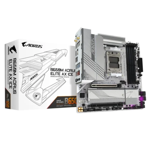 Placa Madre Gigabyte B650M Aorus Elite Ax Ice (Am5, Ddr5 4400/8000Mhz, M.2 X2, M (MPN B650M A ELITE AX ICE, Placas madres para PC) img-1