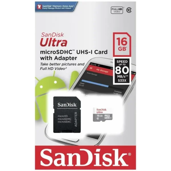 Sandisk Ultra Tarjeta De Memoria Flash (Adaptador Microsdxc A Sd Incluido) 16 Gb SDSQUNS-016G-GN3MA img-1