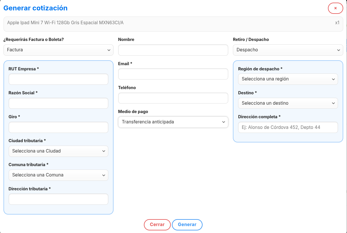 visualización cotizador online