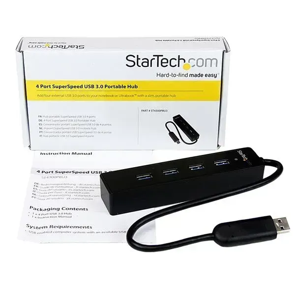 StarTech.com - Concentrador Ladrón USB 2.0 de 4 Puertos con Cable Integrado  - Hub Portátil USB 2.0