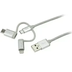 Startech Cable De 1M Usb A Lightning Usb-C Y Micro Usb Cable Cargador Para (MPN LTCUB1MGR, Cables, adaptadores y accesorios para pantallas) img-1