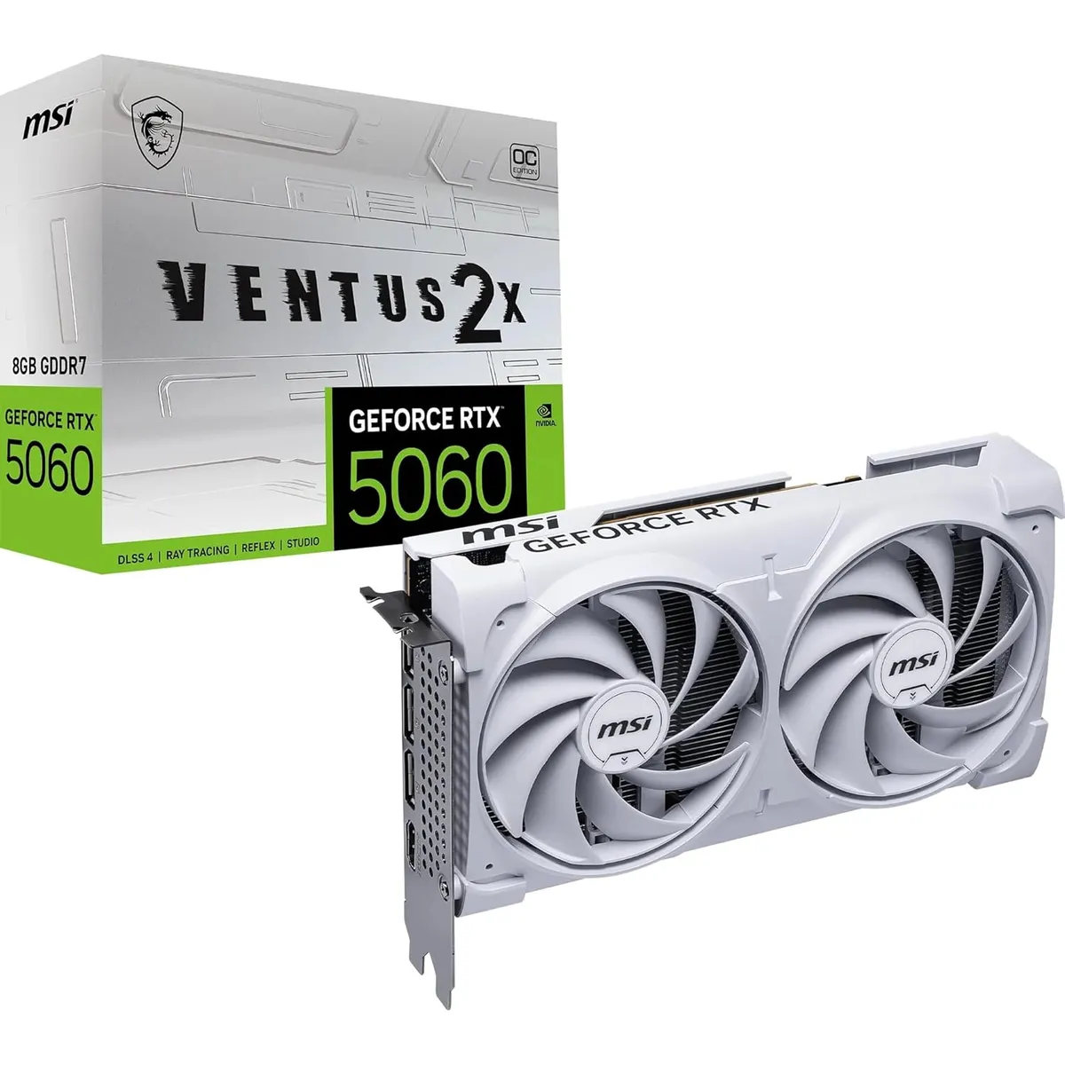 Tarjeta Gráfica MSI GeForce RTX 5060 VENTUS 2X White 8GB GDDR7 128-bit (MPN G5060-8V2W, Tarjetas gráficas para PC) img-1
