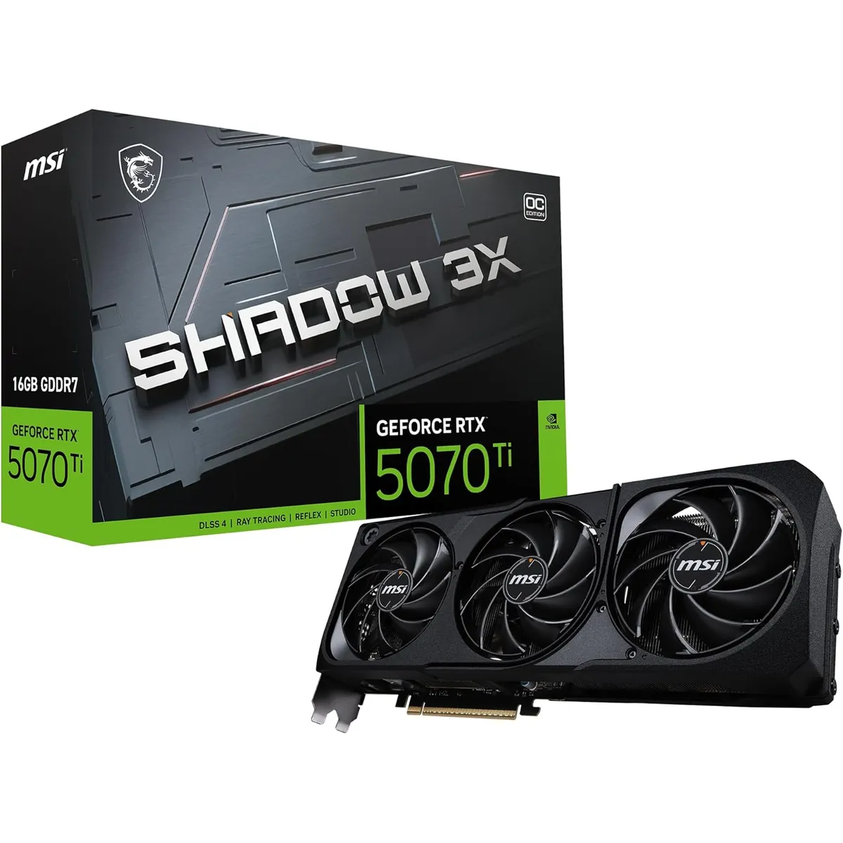 Tarjeta Gráfica MSI GeForce RTX 5070 Ti SHADOW 3X OC 16GB GDDR7 256-bit (MPN G507T-16S3C, Tarjetas gráficas para PC) img-1