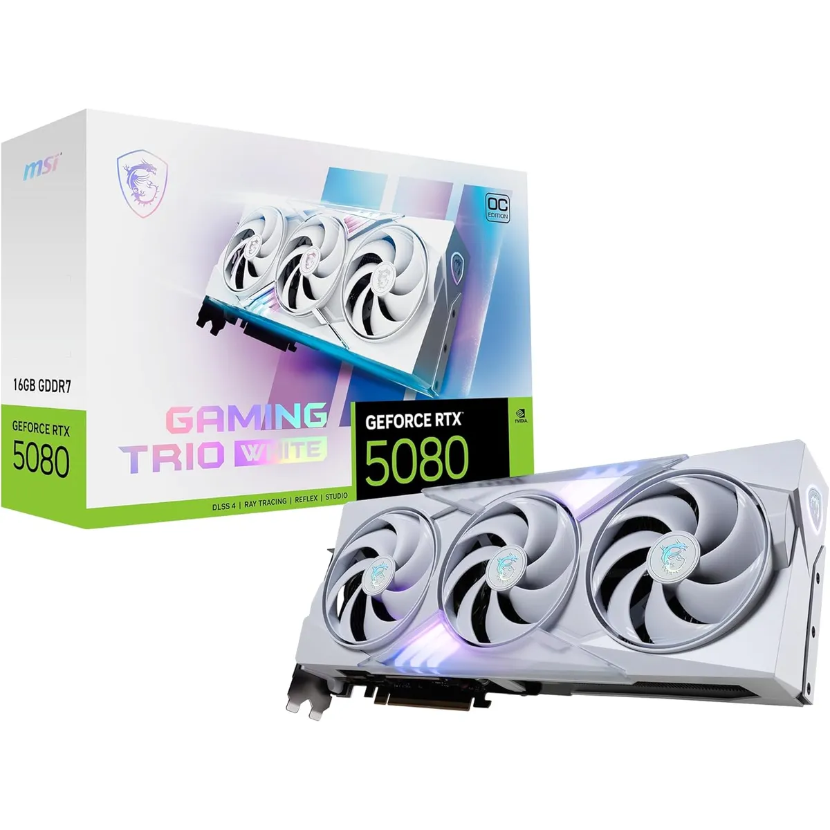 Tarjeta Gráfica MSI GeForce RTX 5080 GAMING TRIO OC WHITE 16GB GDDR7 256-bit (MPN G5080-16GTCW, Tarjetas gráficas para PC) img-1