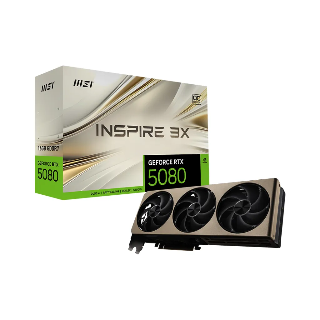 Tarjeta Gráfica MSI GeForce RTX™ 5080 INSPIRE 3X OC 16GB GDDR7 256-bit (MPN G5080-16I3C, Tarjetas gráficas para PC) img-1