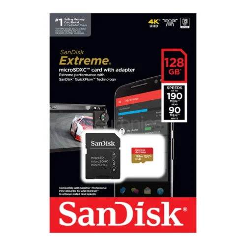 Tarjeta MicroSDXC Sandisk Extreme 128GB con Adaptador, 190MB/s (MPN SDSQXAA-128G-GN6MA, Tarjetas Micro SD) img-1