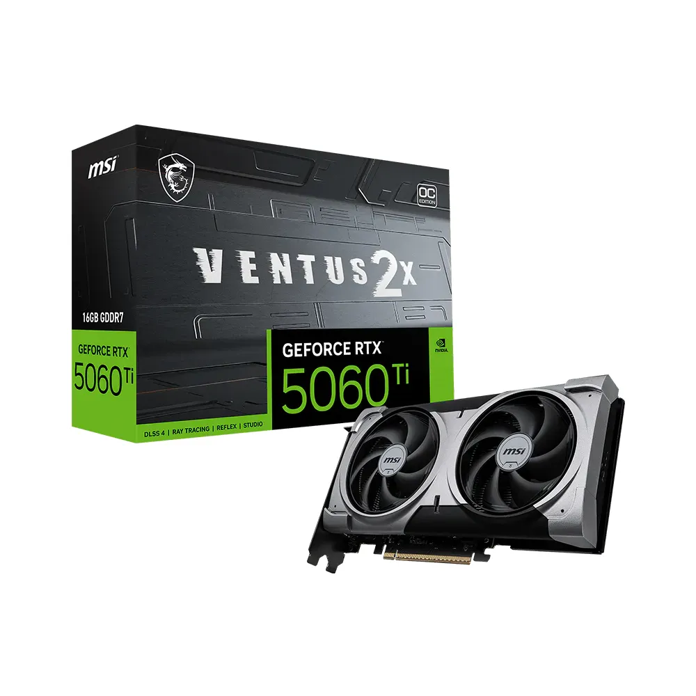 Tarjeta de video Msi GeFortce Rtx 5060 Ti Ventus 2X Oc Black Plus 16Gb GDDR7 (MPN 912-V535-088, Tarjetas gráficas para PC) img-1