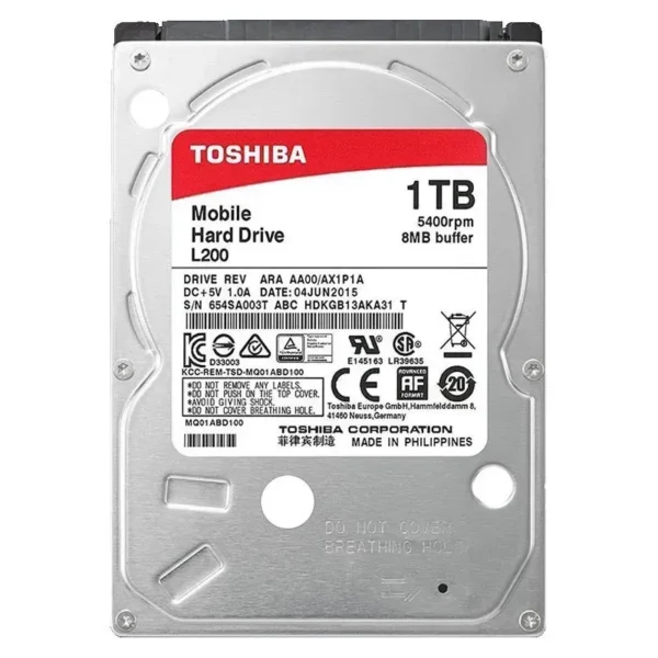 Toshiba Disco Duro L200 De 1Tb Para Notebook (Formato 2.5“, Sata, 5400Rpm, Cache HDWL110UZSVA img-1