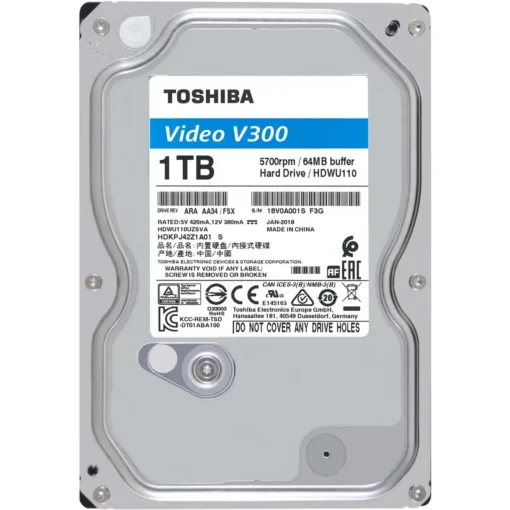 Toshiba V300 Video Streaming Disco Duro 1 Tb Interno 3.5" Sata 6Gb/S 5700 Rpm (MPN HDWU110UZSVA, Almacenamiento para PC) img-1