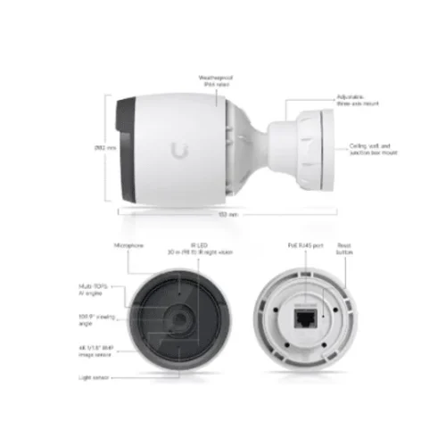 Ubiquiti Cámara De Red Tipo Bala Para Exteriores Unifi G6 4K Uhd Con Visión (MPN UVC-G6-BULLET-W, Cámaras de seguridad) img-1