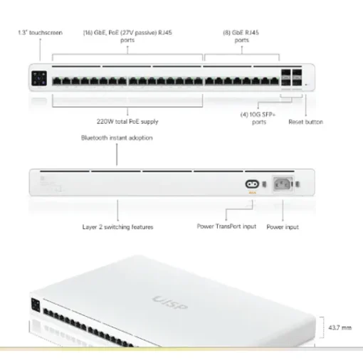 Ubiquiti Uisp Switch Pro 220W (27V) Poe Switch With (24) Gbe Rj45 Ports (MPN UISP-S-PRO, Switches de red) img-1