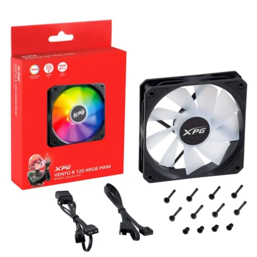 Ventilador XPG Vento R 120 ARGB PWM, LEDs sincronizables, 1600rpm, Negro (MPN VENTOR120ARGBPWM-BKCWW, Refrigeración para PC) img-1