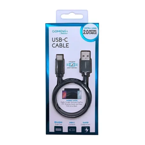 Vivitar Cable Usb-A A Usb-C, Trenzado, Largo 2 Metros, Negro MOV4012-BLK-ITM-12 img-1