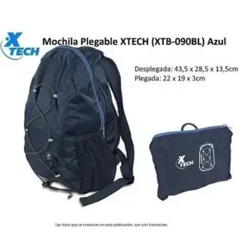 Xtech Mochila Plegable Con Cierres Capacidad 5 Kilos Azul P/N (MPN XTB-090BL, Fundas, Mochilas y Bolsos) img-1