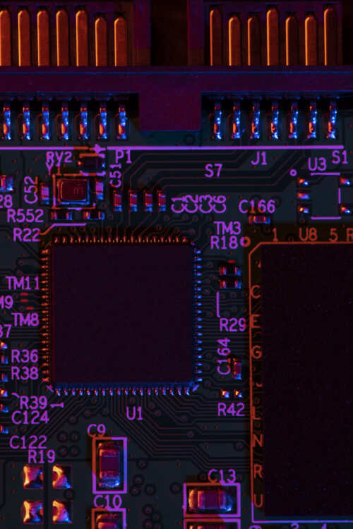 top view hard drive with purple details